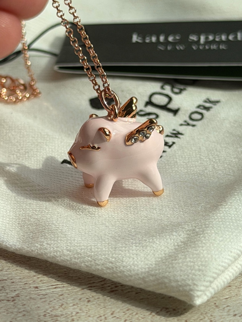 kate spade Flying Pig Necklace in Rose Gold NWT